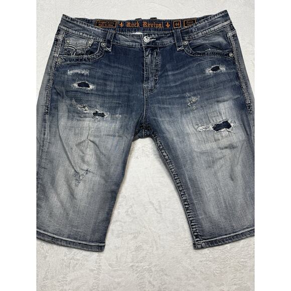 Rock Revival Pierre Distressed Denim Shorts Size 44 Men’s Y2K Revival Grunge - Picture 1 of 12